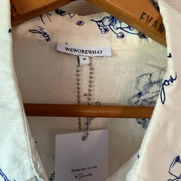 NWT WeWoreWhat Linen Dad Shirt Swim Cover Up Sarong Sz M Blue White Oversized - Picture 8 of 8